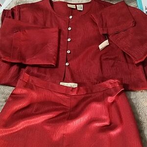 Vintage 100% SILK TUNIC&PANTS SET DEEP RED TEXTURED OLD MONEY QUIET LUXURY